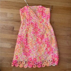 Lilly Pulitzer Strapless Dress in Pink and Yellow Lace